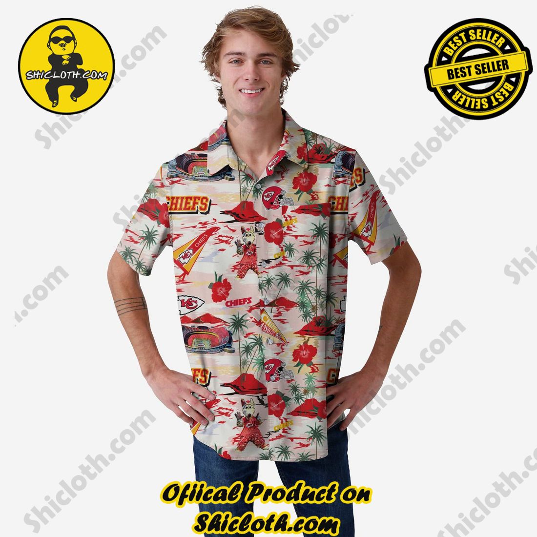 Kansas City Chiefs Thematic Stadium Print Button Up Shirt