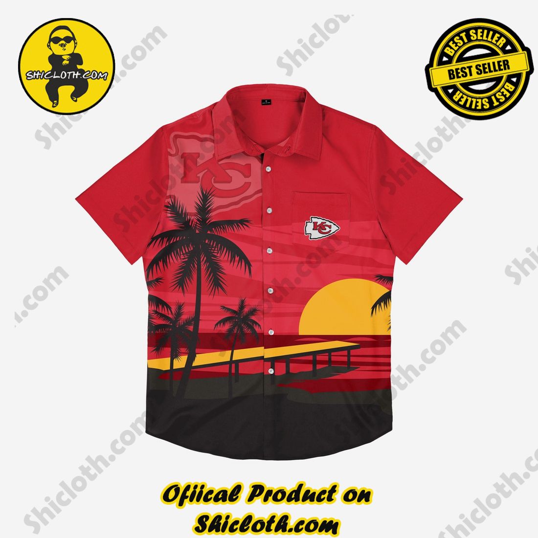 Kansas City Chiefs Tropical Sunset Button Up Shirt 3 Kansas City Chiefs Tropical Sunset Button Up Shirt - Image 3