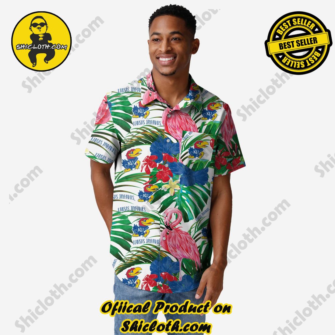 TOP TRENDING Hawaiian Shirt And Short in Shicloth !!! 21 Kansas Jayhawks Flamingo Button Up Shirt