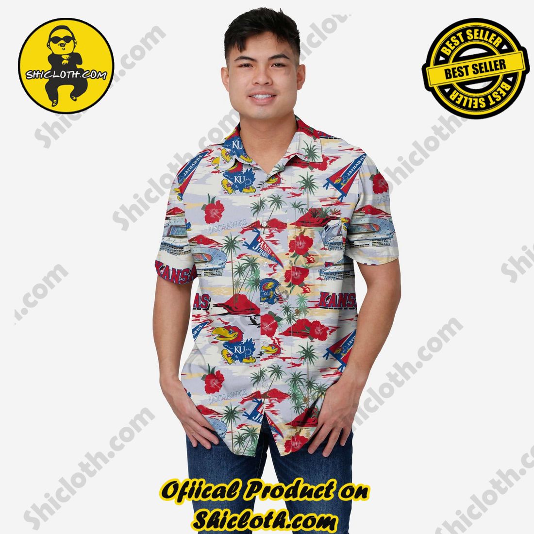 TOP TRENDING Hawaiian Shirt And Short in Shicloth !!! 23 Kansas Jayhawks Thematic Stadium Print Button Up Shirt