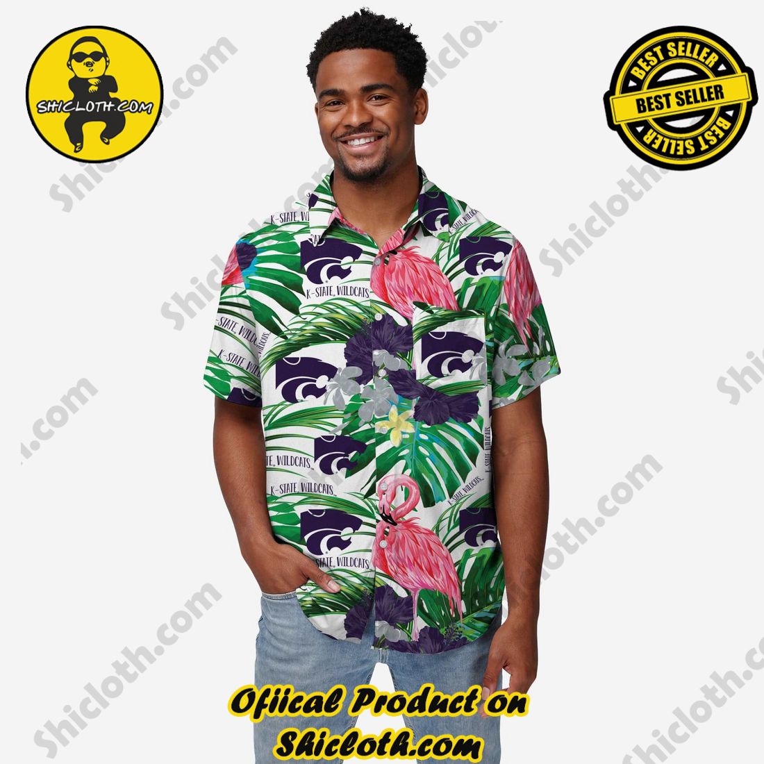 TOP TRENDING Hawaiian Shirt And Short in Shicloth !!! 24 Kansas State Wildcats Flamingo Button Up Shirt