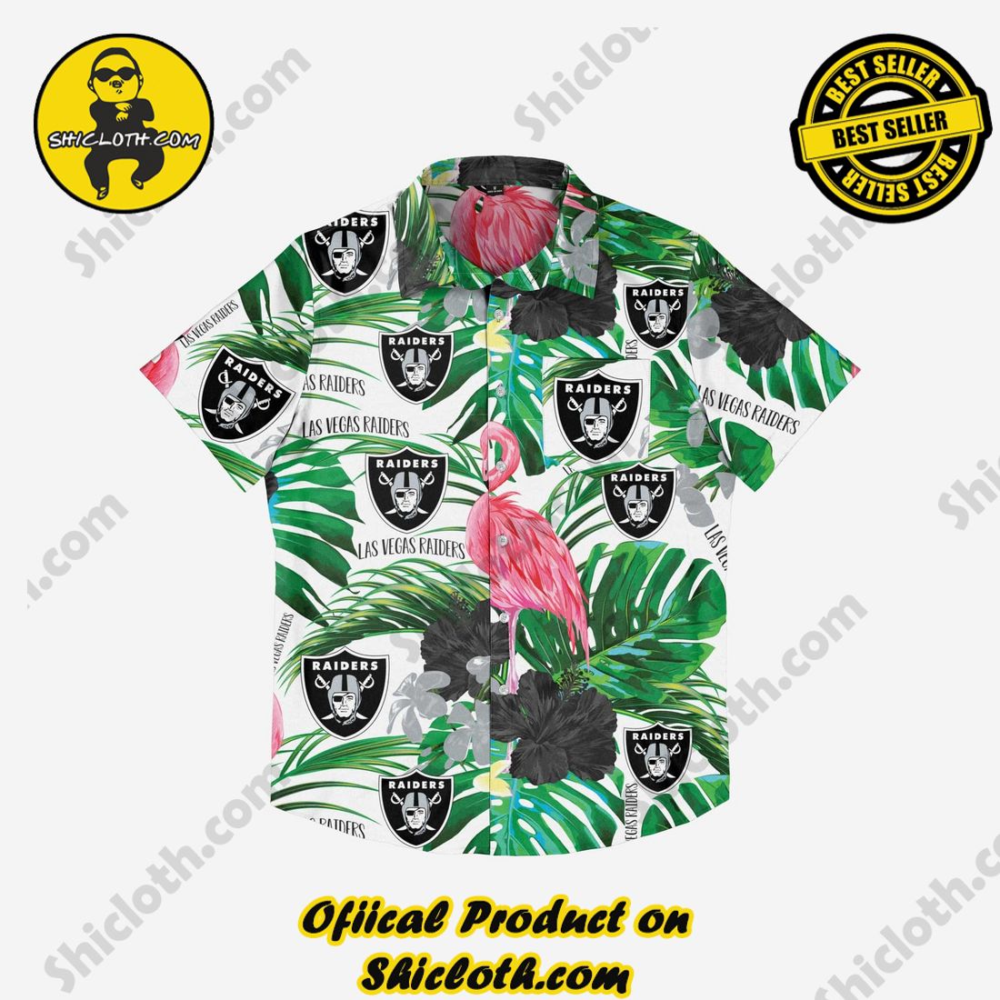 Las Vegas Raiders Flamingo Button Up Shirt 3 Las Vegas Raiders Flamingo Button Up Shirt - Image 3