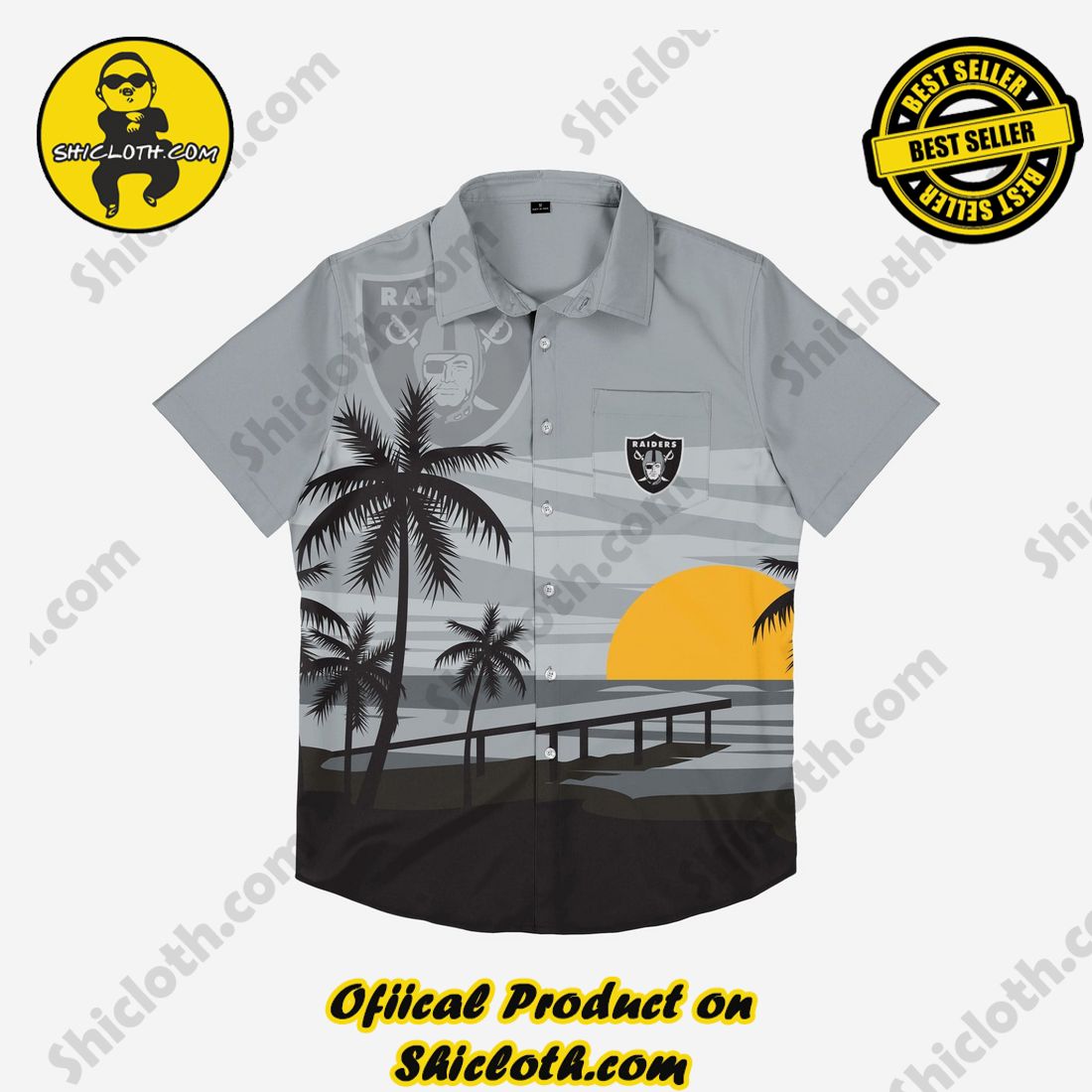 Las Vegas Raiders Tropical Sunset Button Up Shirt 3 Las Vegas Raiders Tropical Sunset Button Up Shirt - Image 3