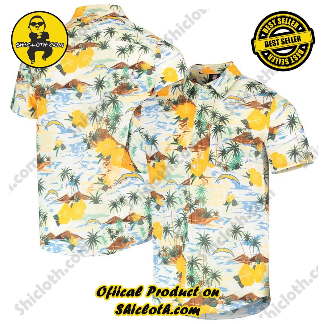 Los Angeles Chargers Cream Paradise Floral Button-Up Hawaiian Shirt