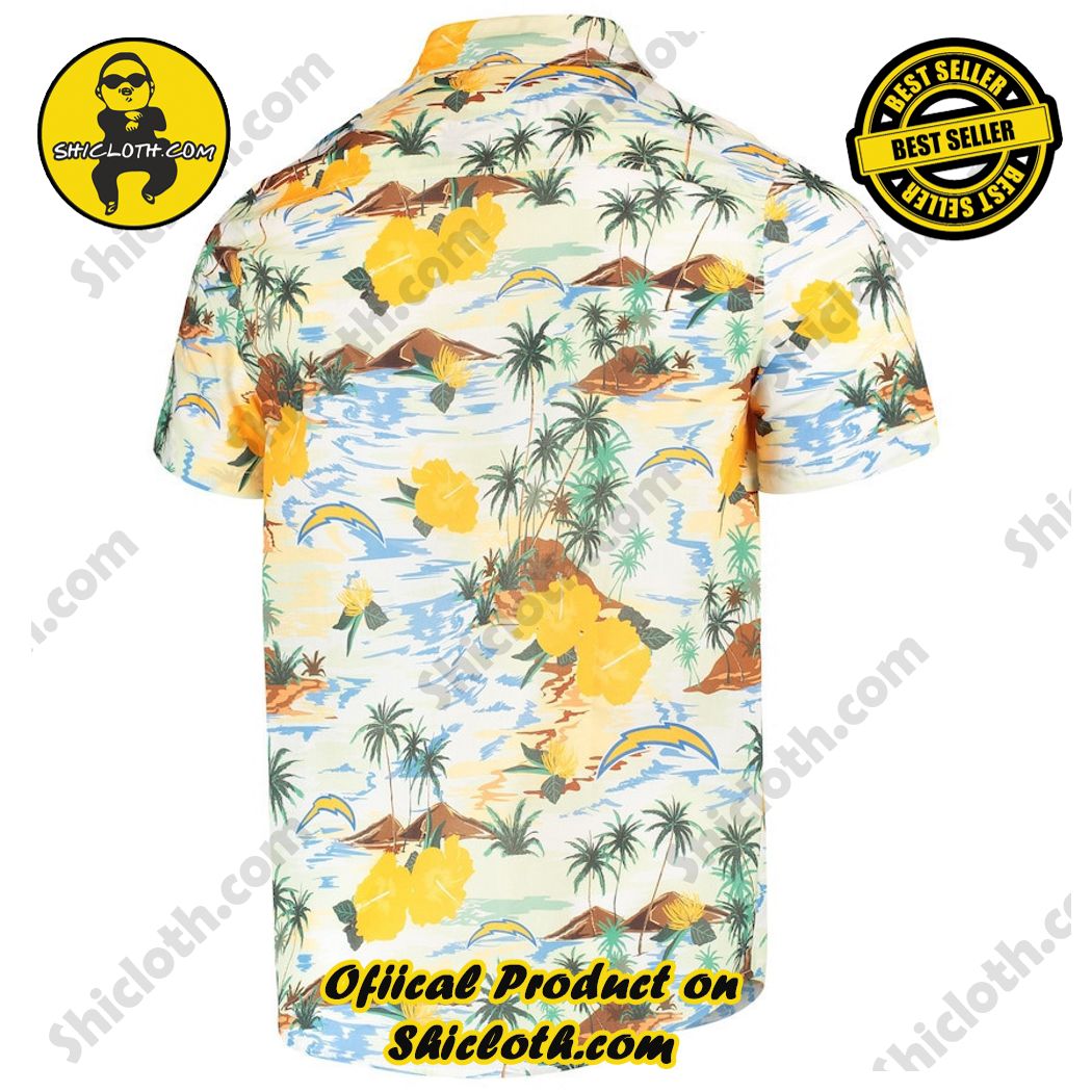 Los Angeles Chargers Cream Paradise Floral Button-Up Hawaiian Shirt 3 Los Angeles Chargers Cream Paradise Floral Button-Up Hawaiian Shirt - Image 3