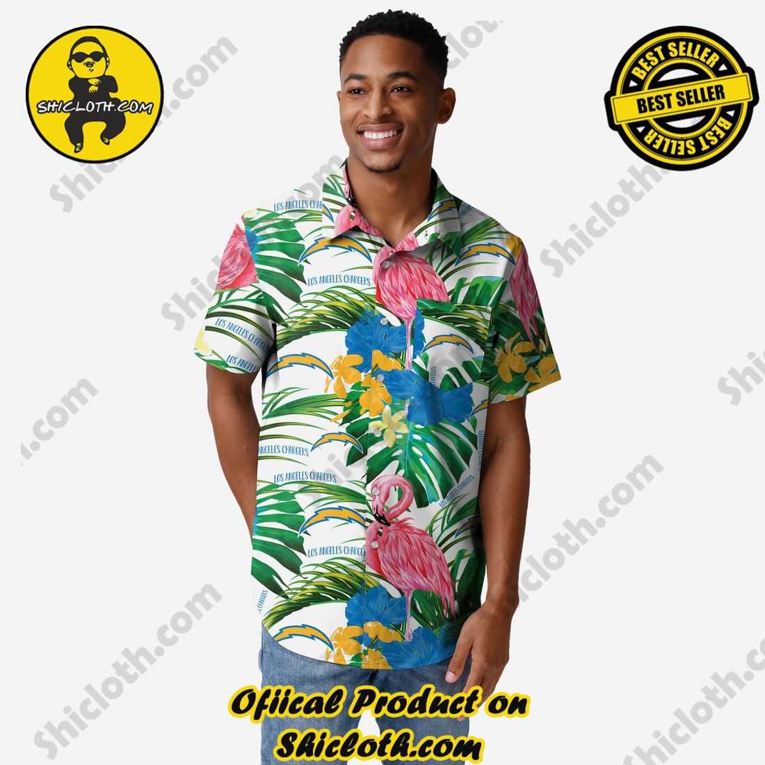 Los Angeles Chargers Flamingo Button Up Shirt