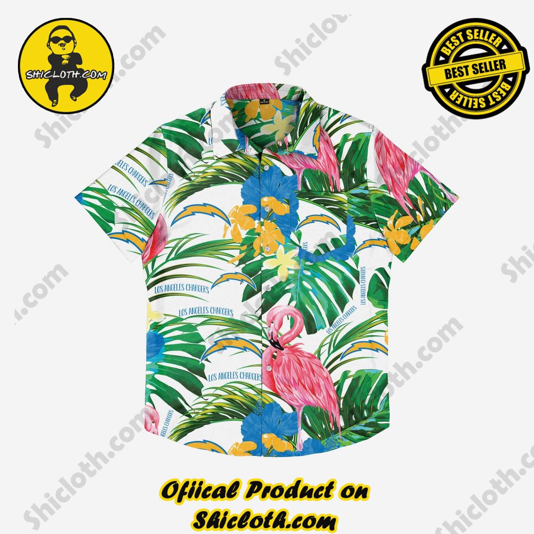 Los Angeles Chargers Flamingo Button Up Shirt 3 Los Angeles Chargers Flamingo Button Up Shirt - Image 3