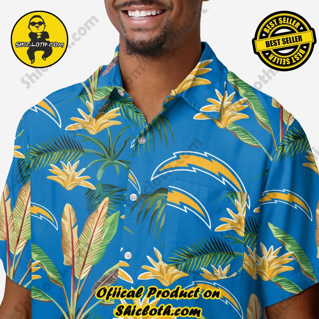 Los Angeles Chargers Victory Vacay Button Up Shirt 3 Los Angeles Chargers Victory Vacay Button Up Shirt - Image 3