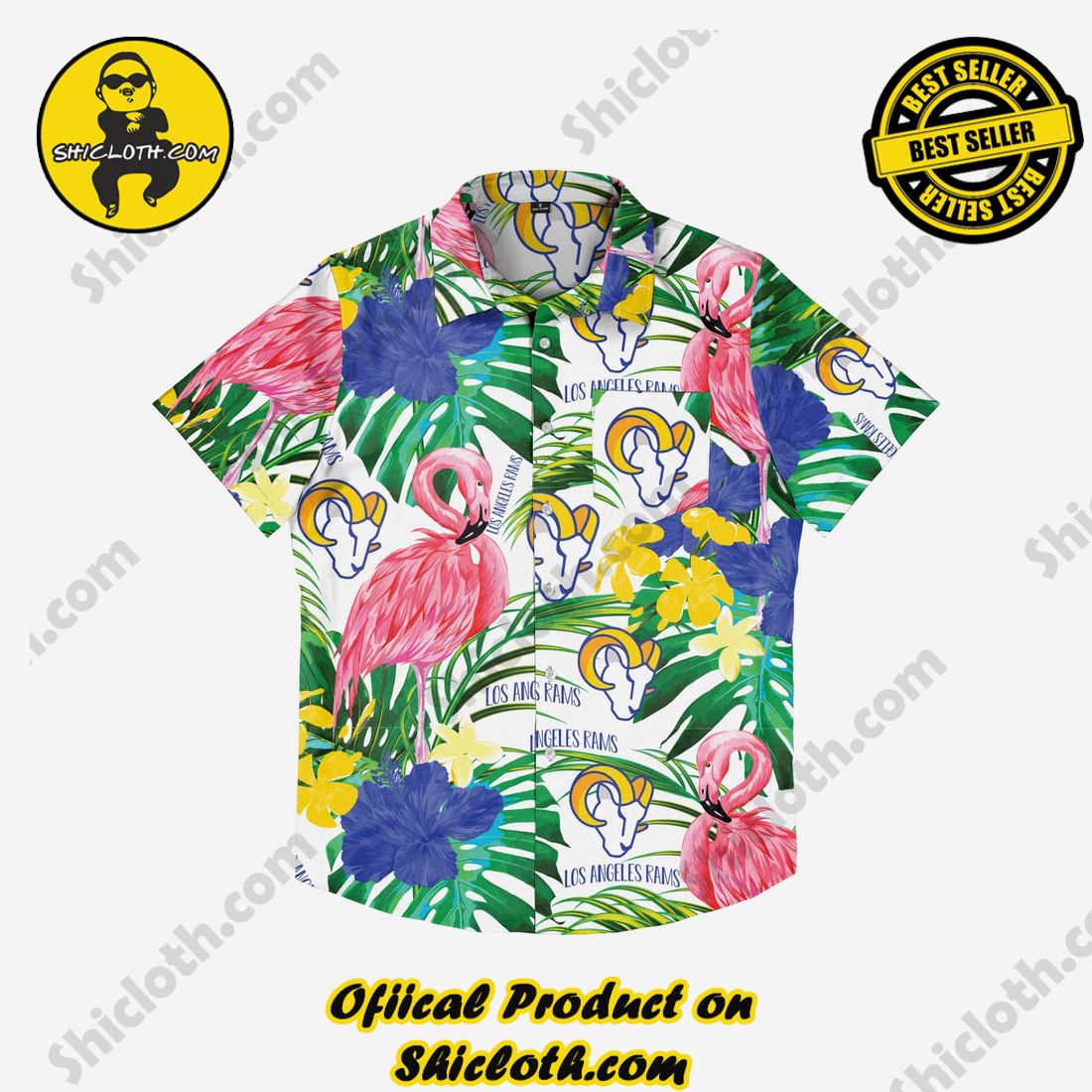 Los Angeles Rams Flamingo Button Up Shirt 3 Los Angeles Rams Flamingo Button Up Shirt - Image 3