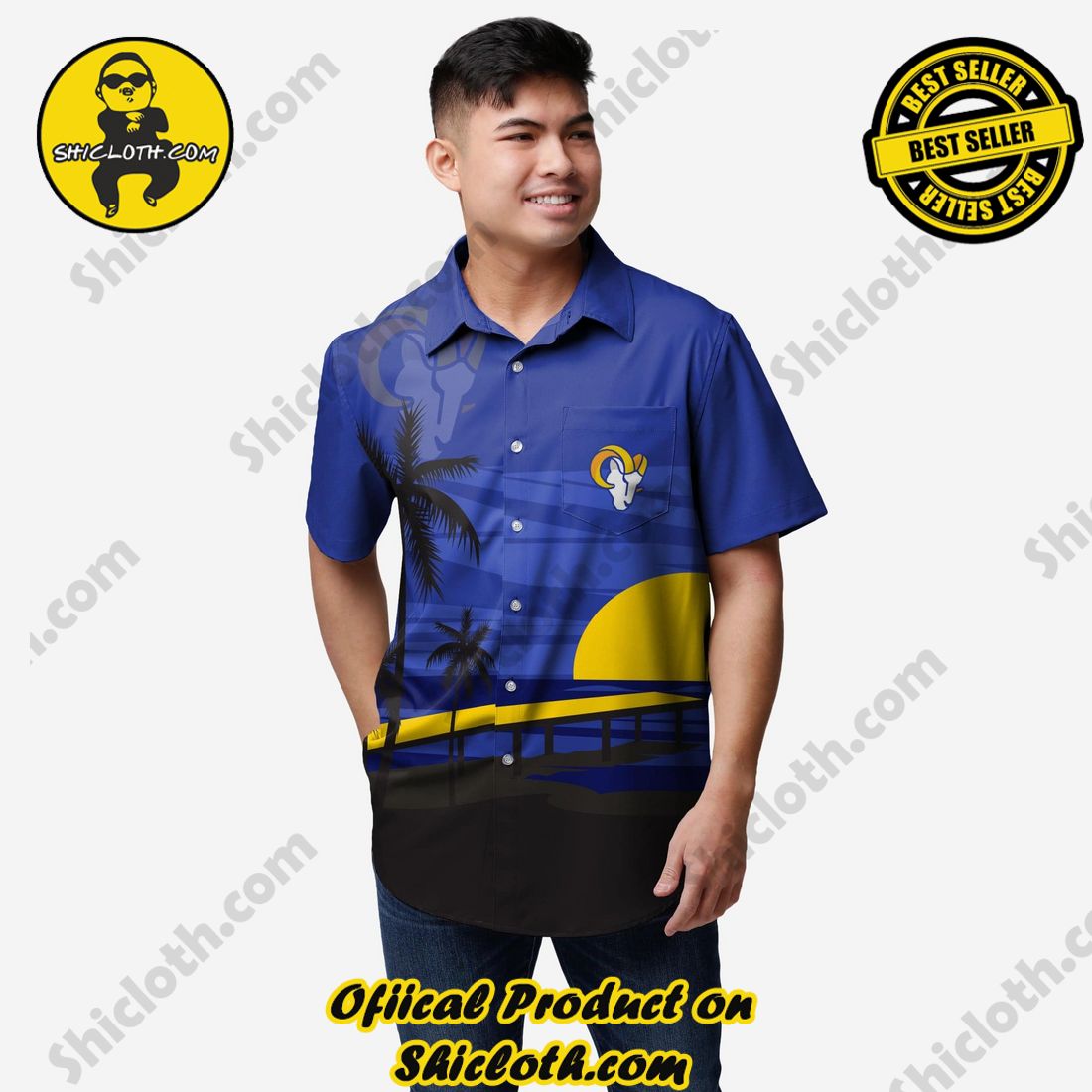 Los Angeles Rams Tropical Sunset Button Up Shirt