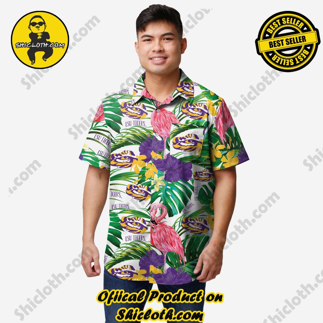 TOP TRENDING Hawaiian Shirt And Short in Shicloth !!! 32 LSU Tigers Flamingo Button Up Shirt