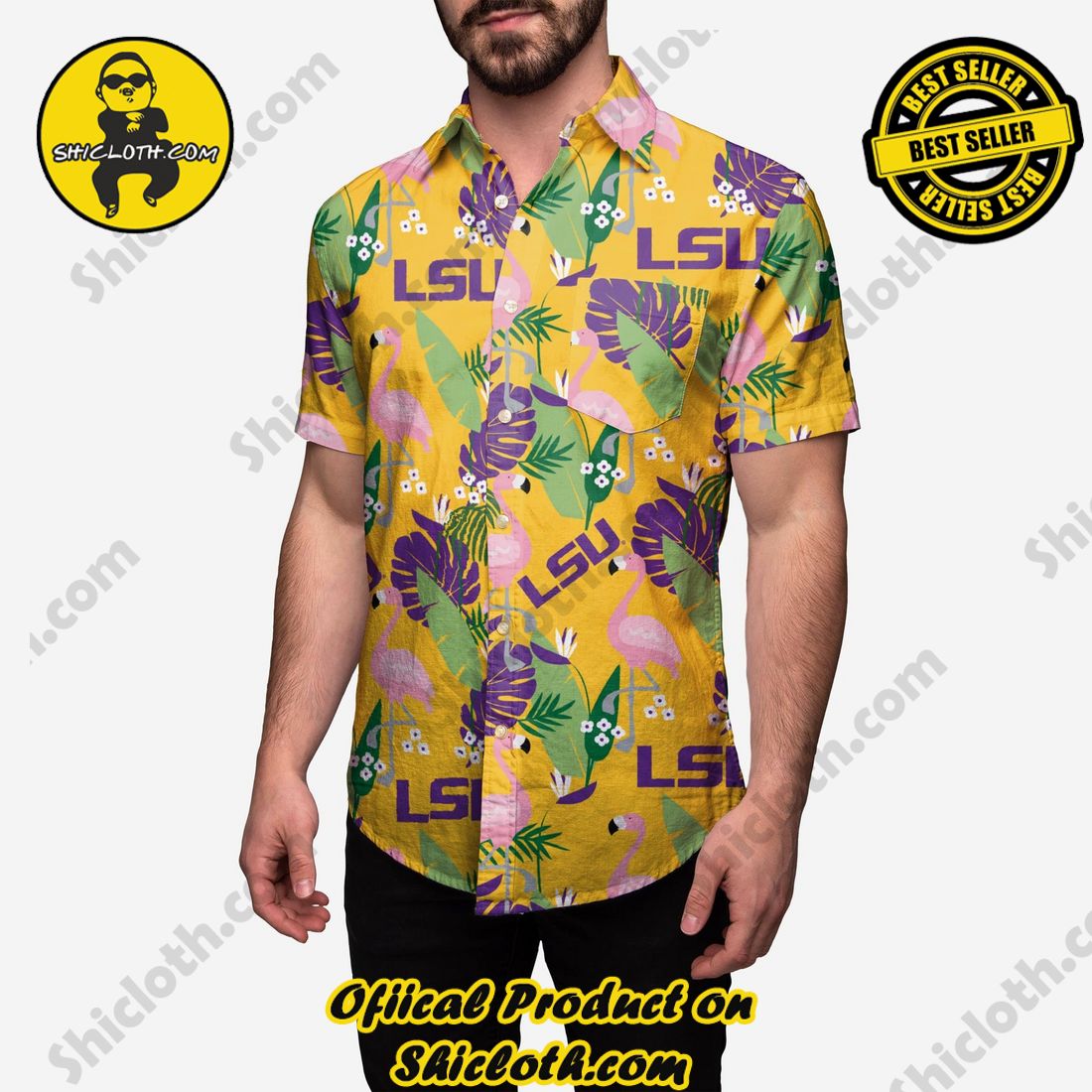 LSU Tigers Floral Button Up Shirt 1 LSU Tigers Floral Button Up Shirt