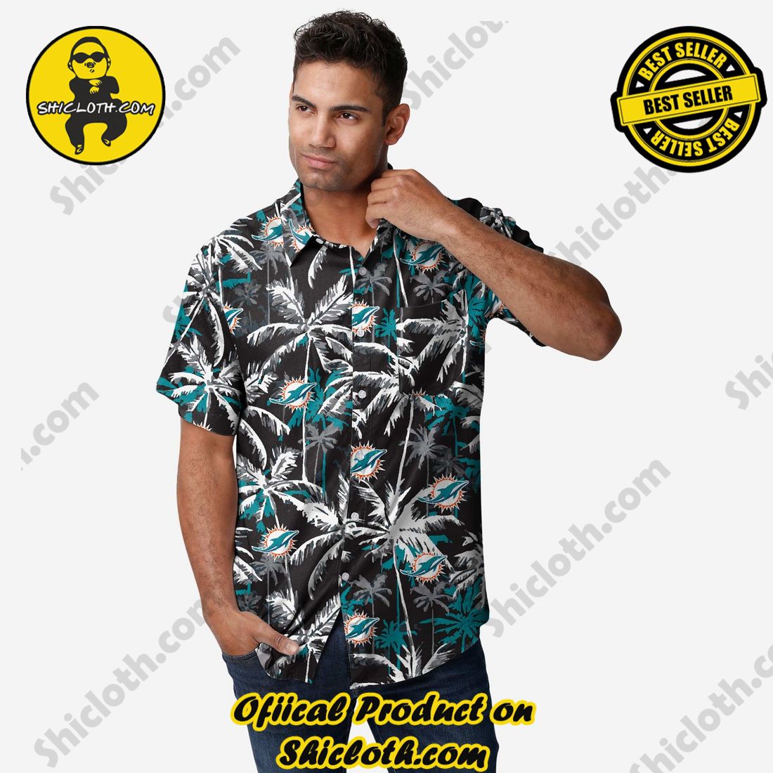 Miami Dolphins Black Floral Button Up Shirt