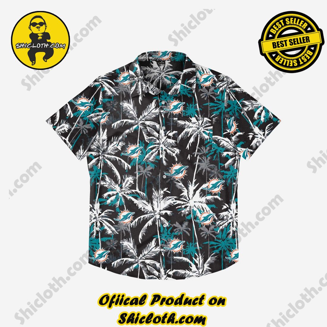 Miami Dolphins Black Floral Button Up Shirt 3 Miami Dolphins Black Floral Button Up Shirt - Image 3