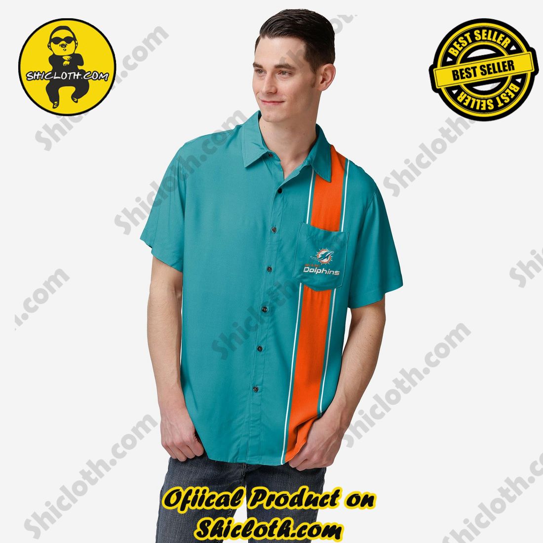 Miami Dolphins Bowling Stripe Button Up Shirt