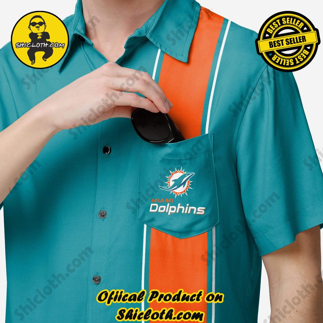 Miami Dolphins Bowling Stripe Button Up Shirt 3 Miami Dolphins Bowling Stripe Button Up Shirt - Image 3
