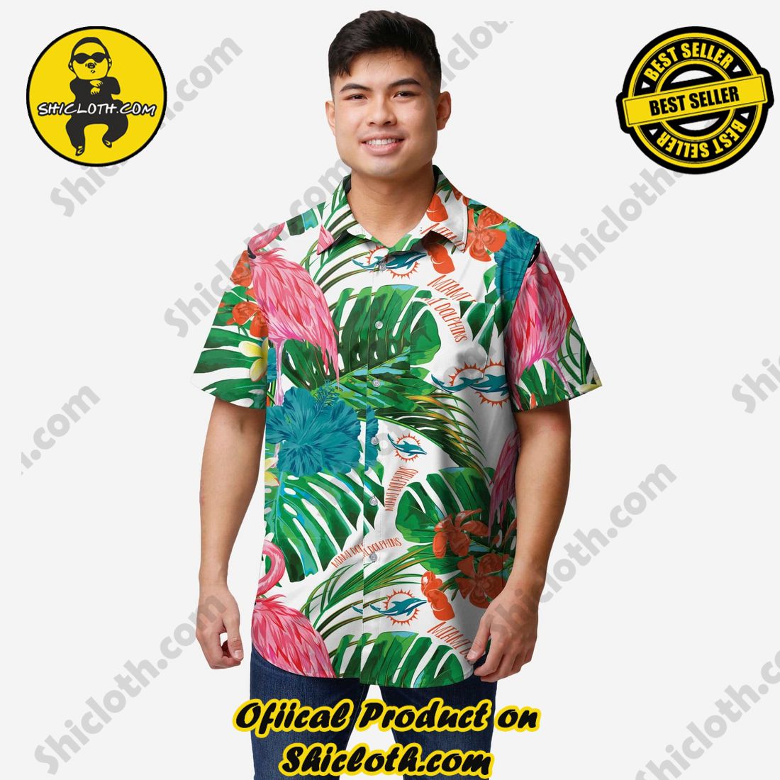 Miami Dolphins Flamingo Button Up Shirt