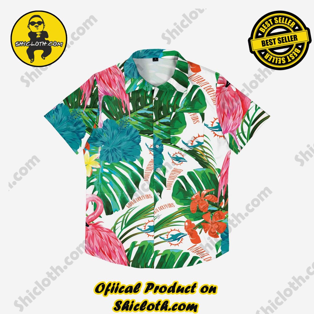 Miami Dolphins Flamingo Button Up Shirt 3 Miami Dolphins Flamingo Button Up Shirt - Image 3