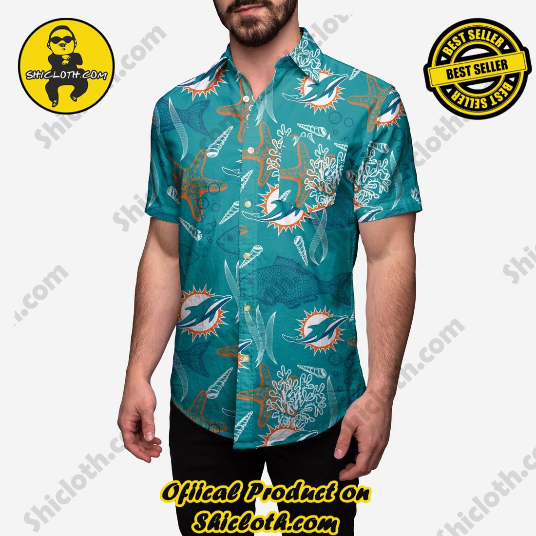 Miami Dolphins Floral Button Up Shirt