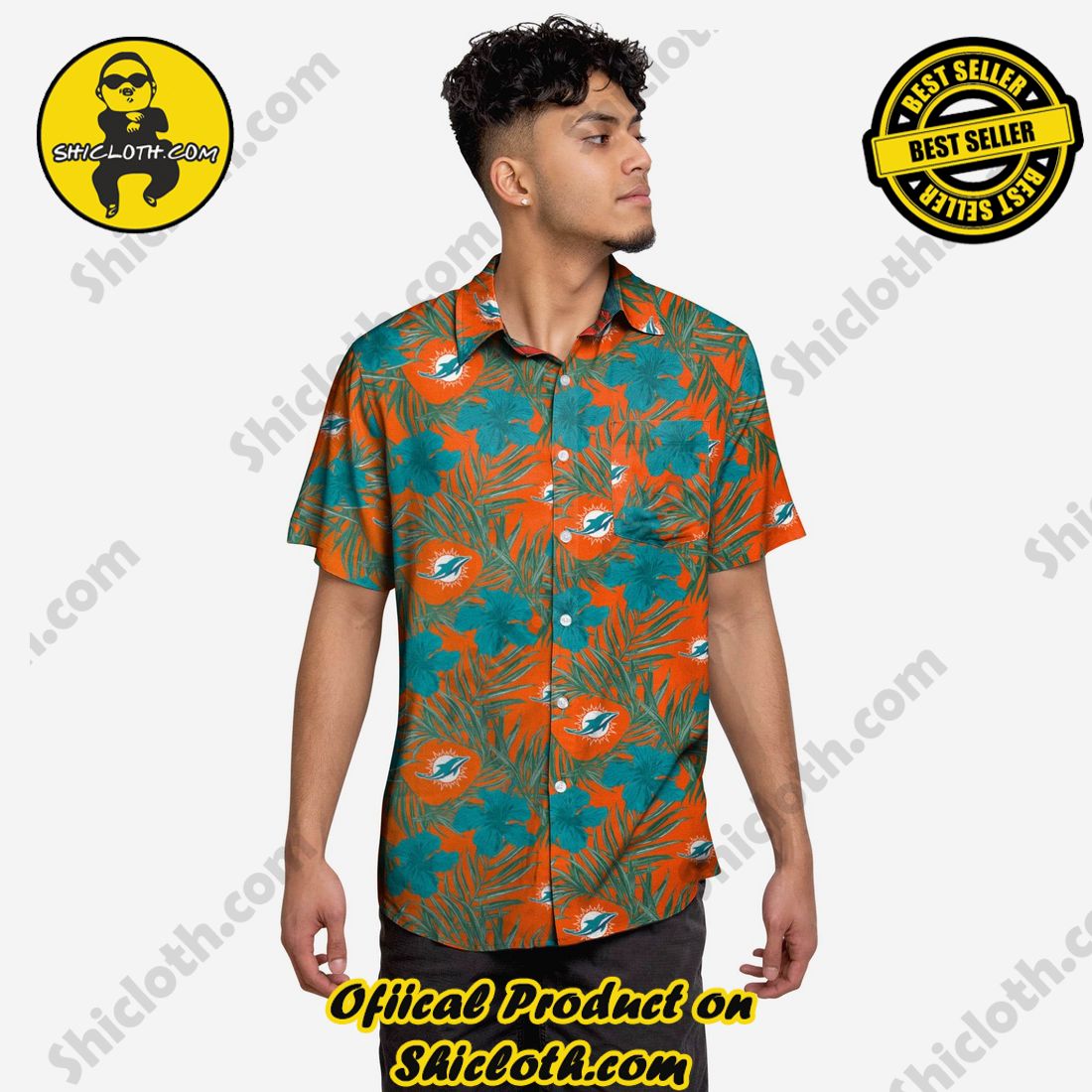 Miami Dolphins Hibiscus Button Up Shirt