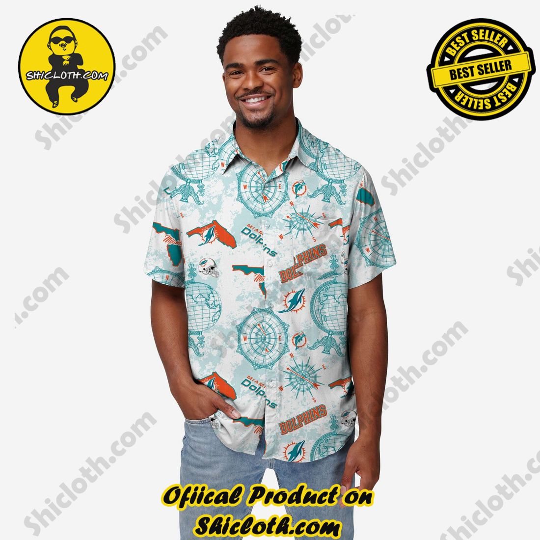 Miami Dolphins Mercader Button Up Shirt