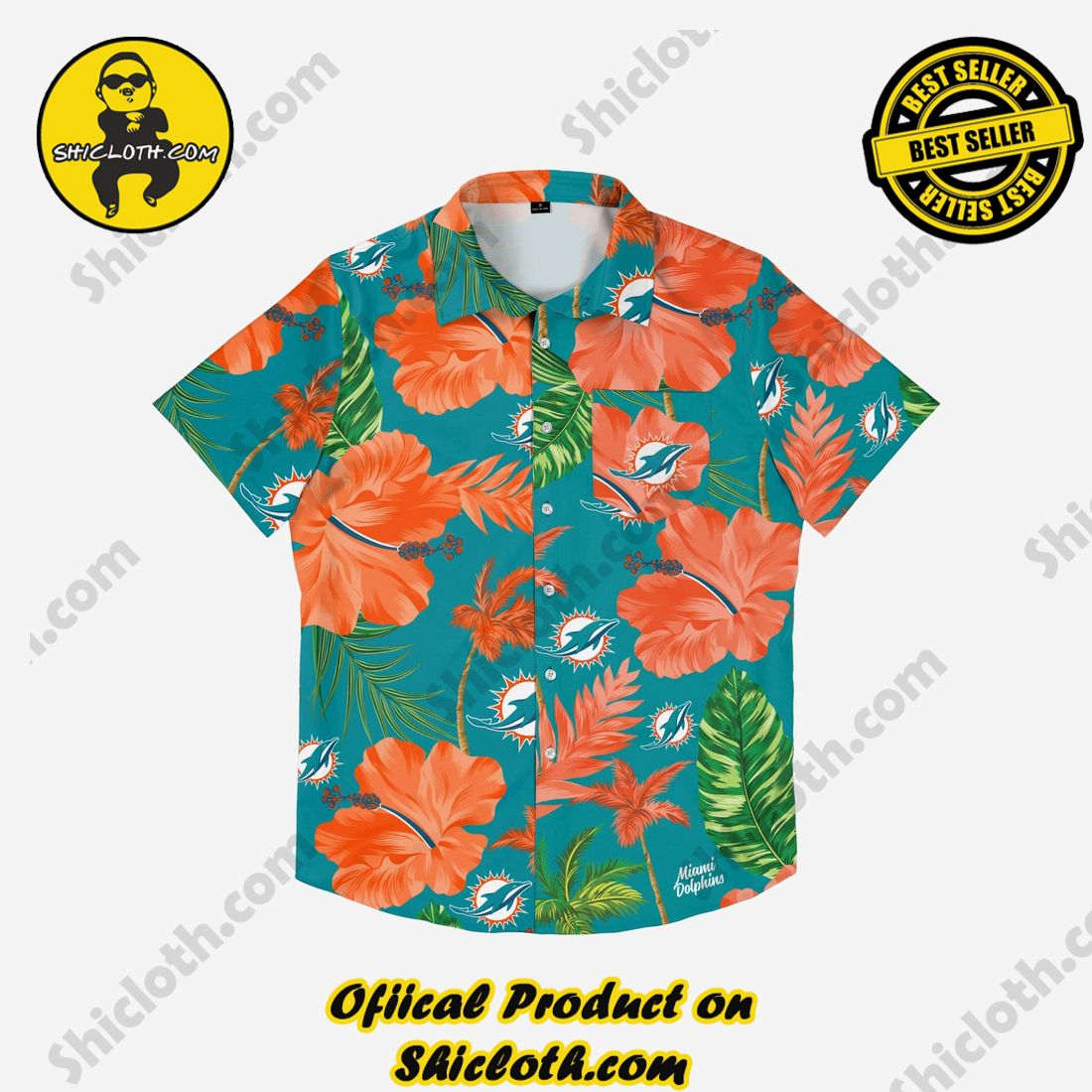 Miami Dolphins Team Color Hibiscus Button Up Shirt 3 Miami Dolphins Team Color Hibiscus Button Up Shirt - Image 3