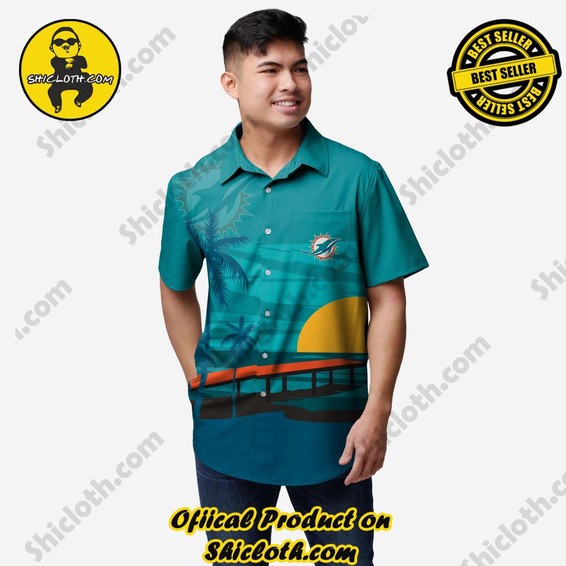 NEW Hawaiian Shirt And Short in Shicloth 1 Miami Dolphins Tropical Sunset Button Up Shirt
