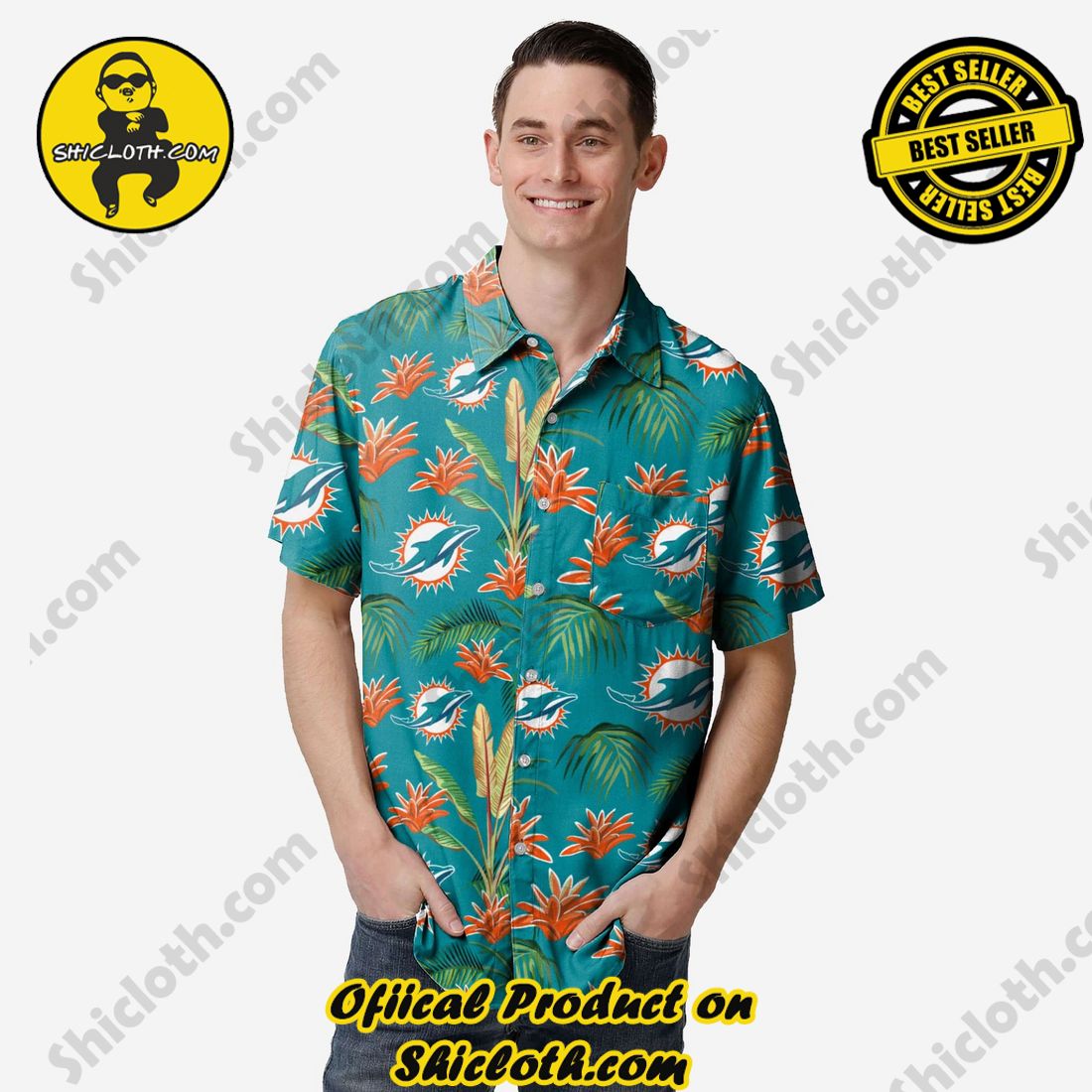 NEW Hawaiian Shirt And Short in Shicloth 2 Miami Dolphins Victory Vacay Button Up Shirt