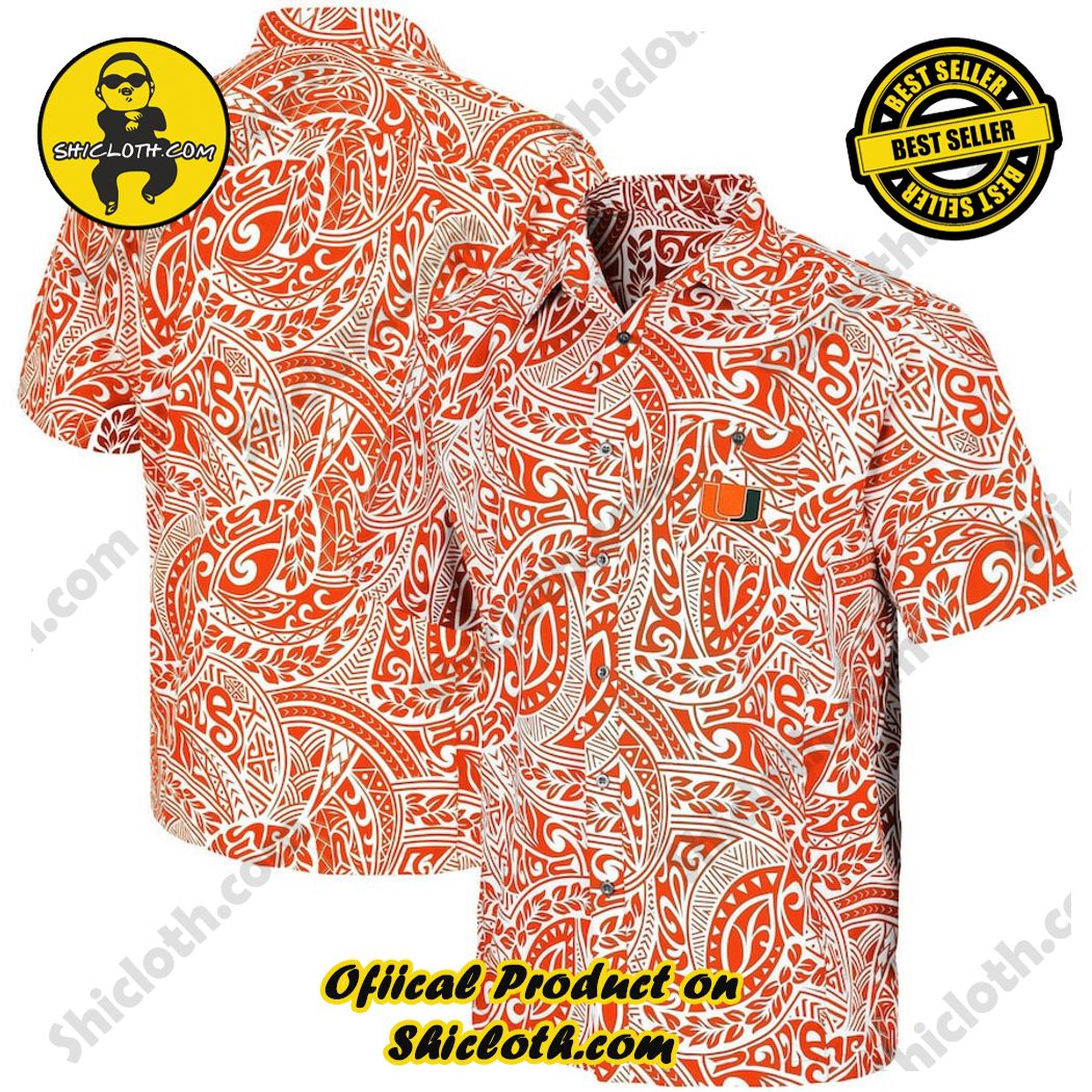 Miami Hurricanes Orange Make Like A Tree Camp Button-Up Hawaiian Shirt