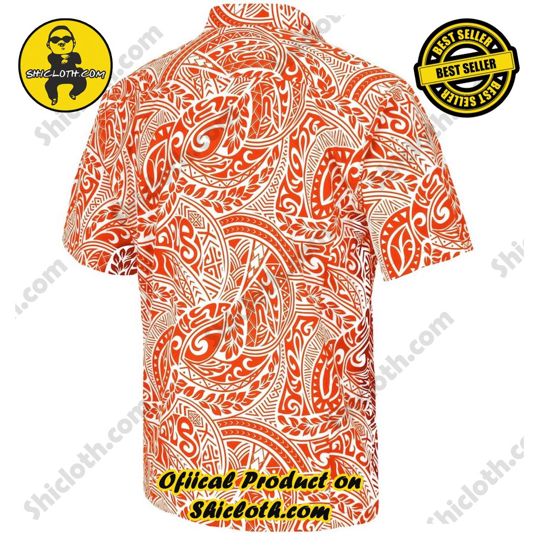 Miami Hurricanes Orange Make Like A Tree Camp Button-Up Hawaiian Shirt 3 Miami Hurricanes Orange Make Like A Tree Camp Button-Up Hawaiian Shirt - Image 3