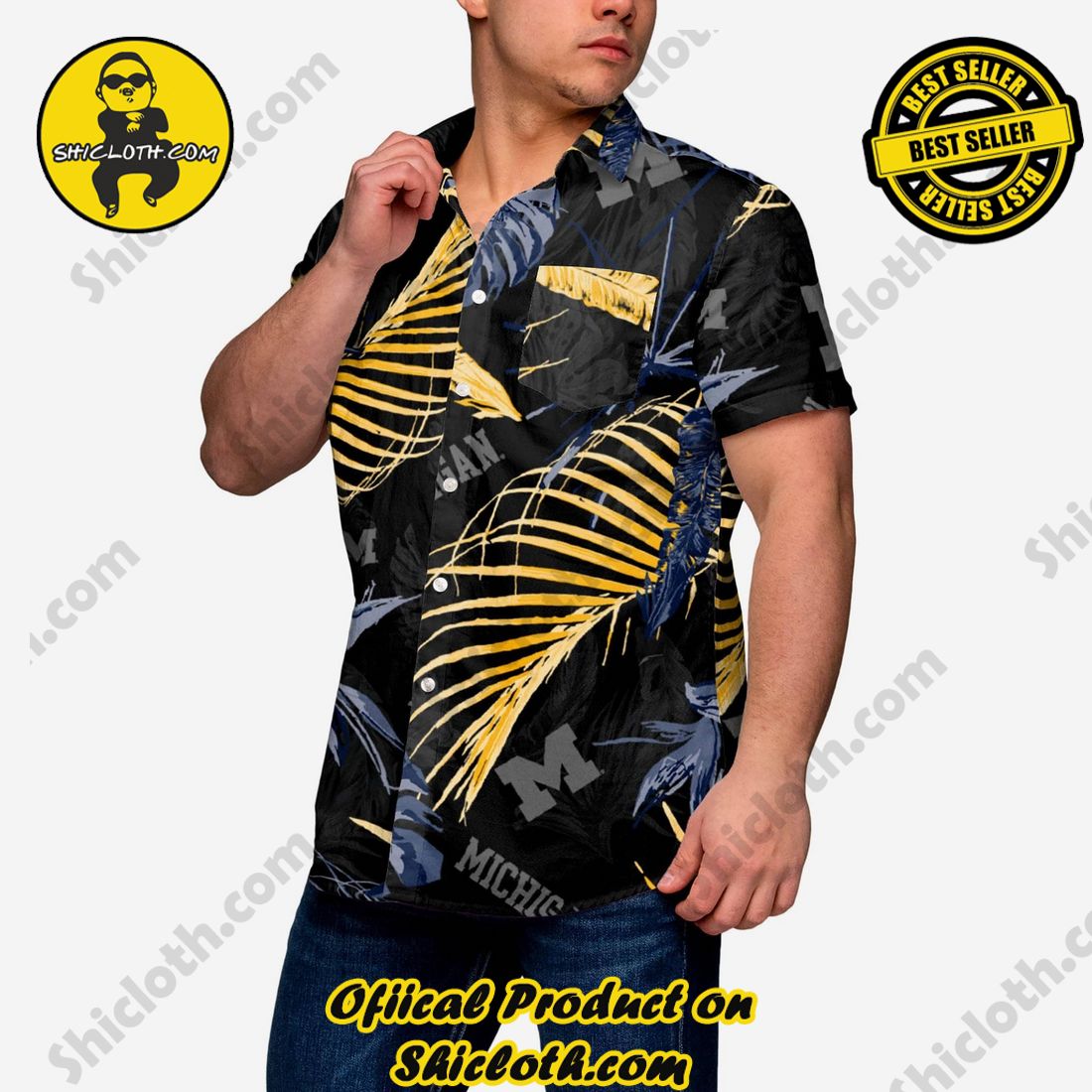 Best Seller Hawaiian Shirt And Short in Shicloth !!! Buy it now 3 Michigan Wolverines Neon Palm Button Up Shirt