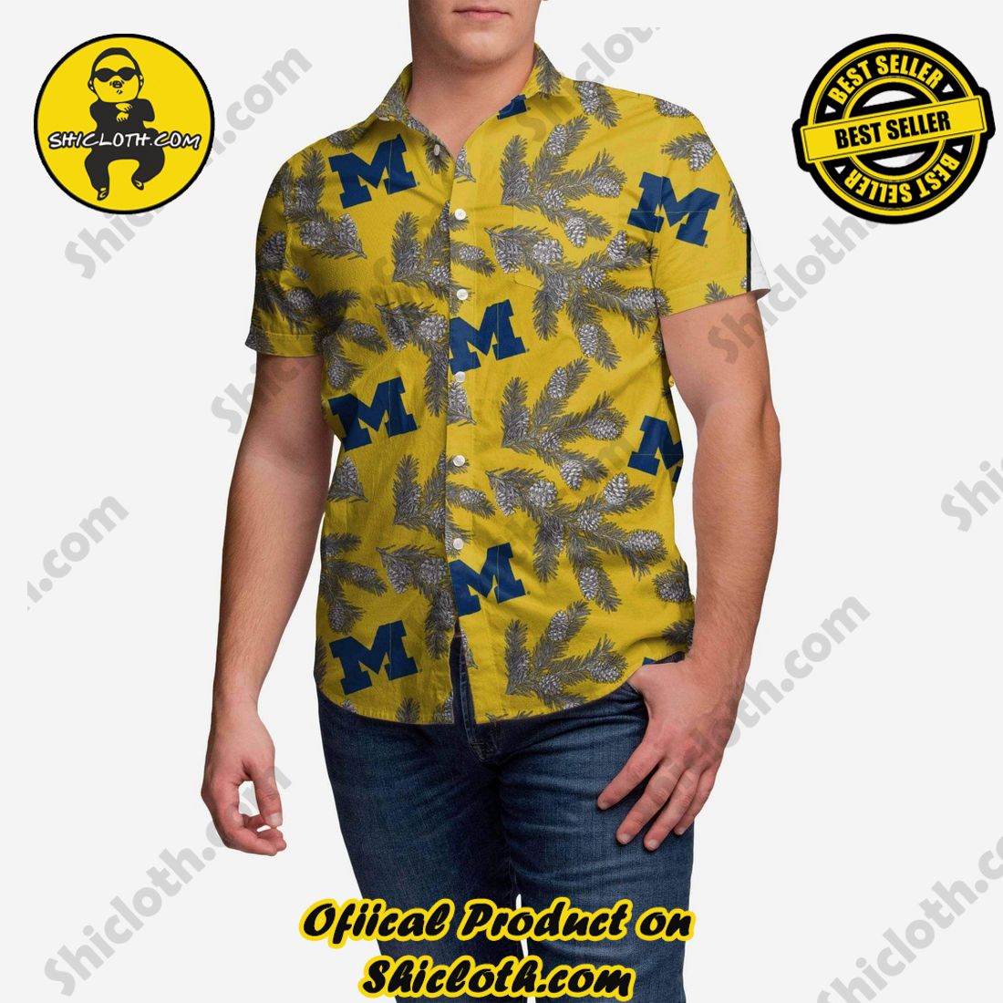 Best Seller Hawaiian Shirt And Short in Shicloth !!! Buy it now 4 Michigan Wolverines Pinecone Button Up Shirt
