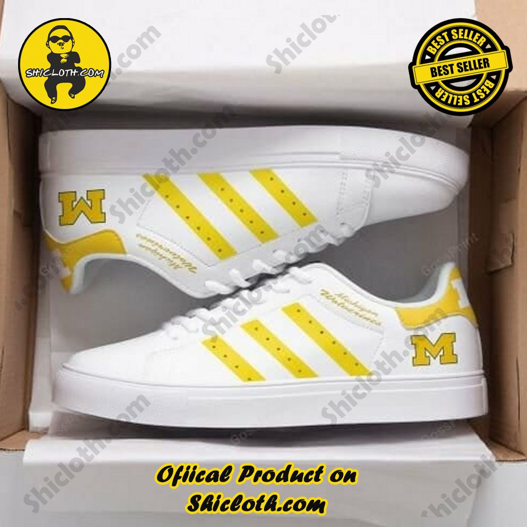 Best Seller Hot Trending Stan Smith Shoes in Shicloth Store.Click here to buy !! 21 Michigan Wolverines White Maize Adidas Stan Smith Shoes
