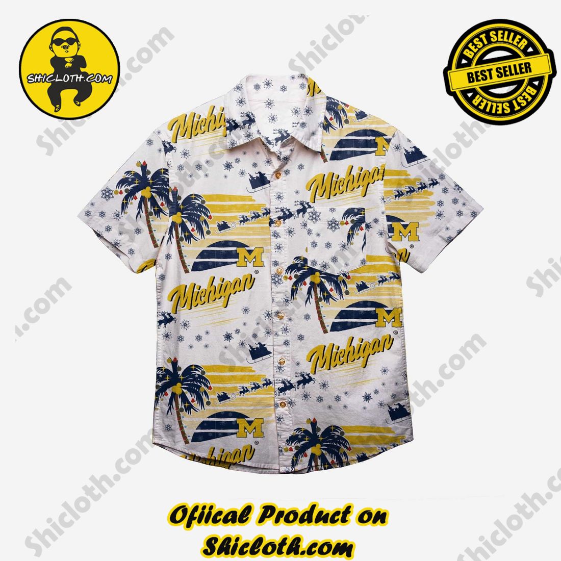 Michigan Wolverines Winter Tropical Button Up Shirt 2 Michigan Wolverines Winter Tropical Button Up Shirt - Image 2