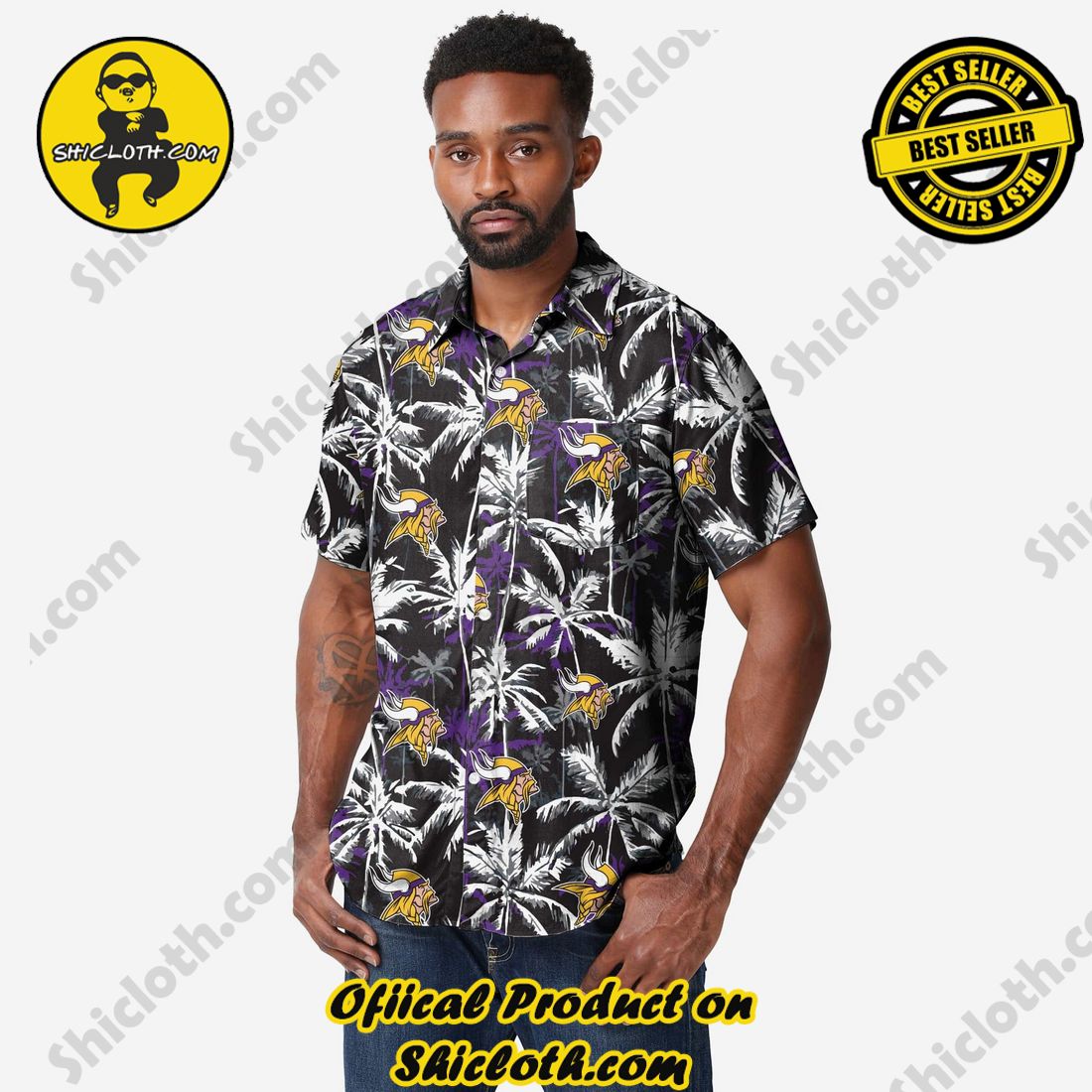 NEW Hawaiian Shirt And Short in Shicloth 3 Minnesota Vikings Black Floral Button Up Shirt