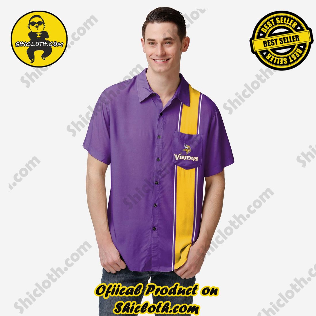 NEW Hawaiian Shirt And Short in Shicloth 4 Minnesota Vikings Bowling Stripe Button Up Shirt