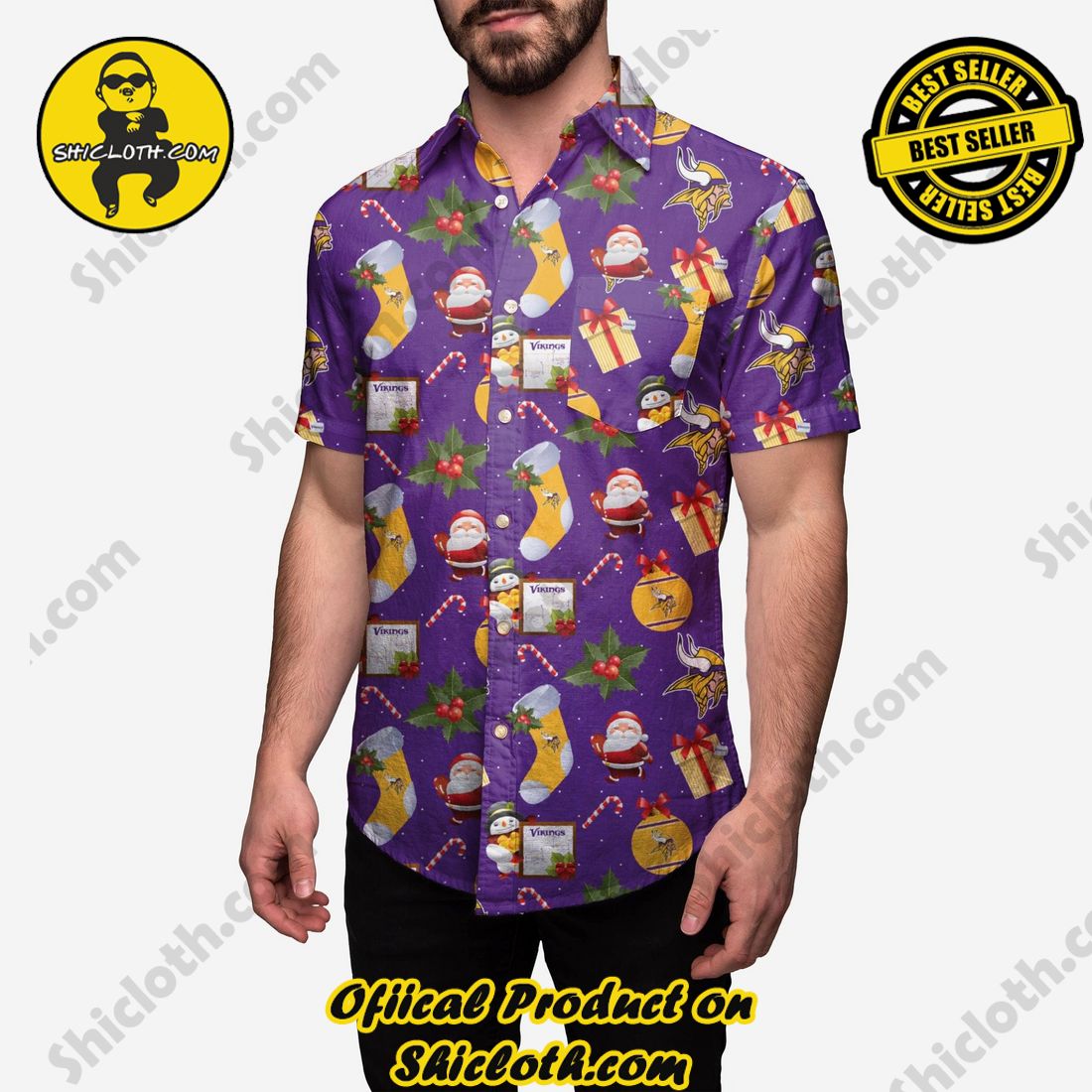 NEW Hawaiian Shirt And Short in Shicloth 5 Minnesota Vikings Christmas Explosion Button Up Shirt