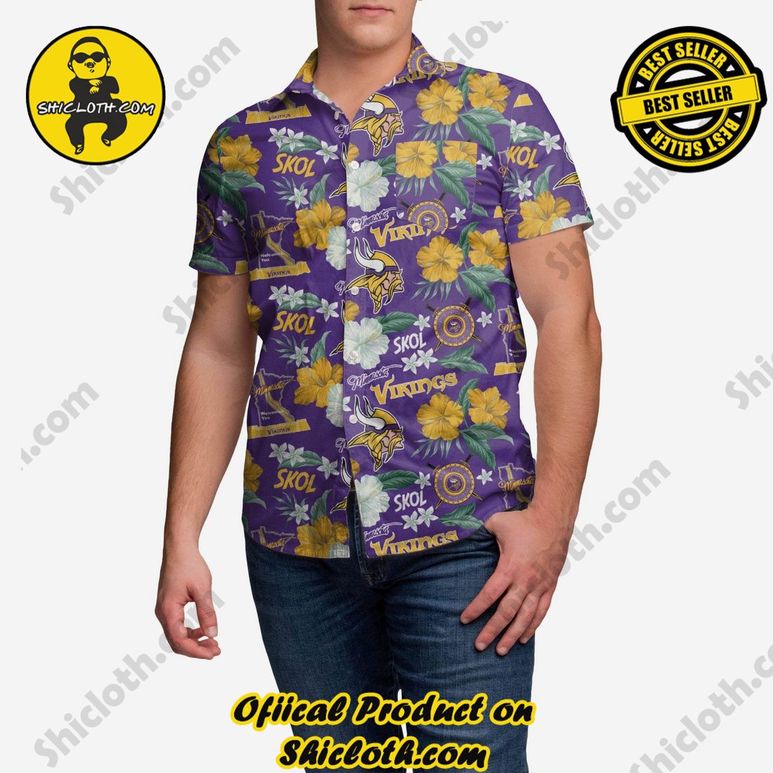 NEW Hawaiian Shirt And Short in Shicloth 6 Minnesota Vikings City Style Button Up Shirt