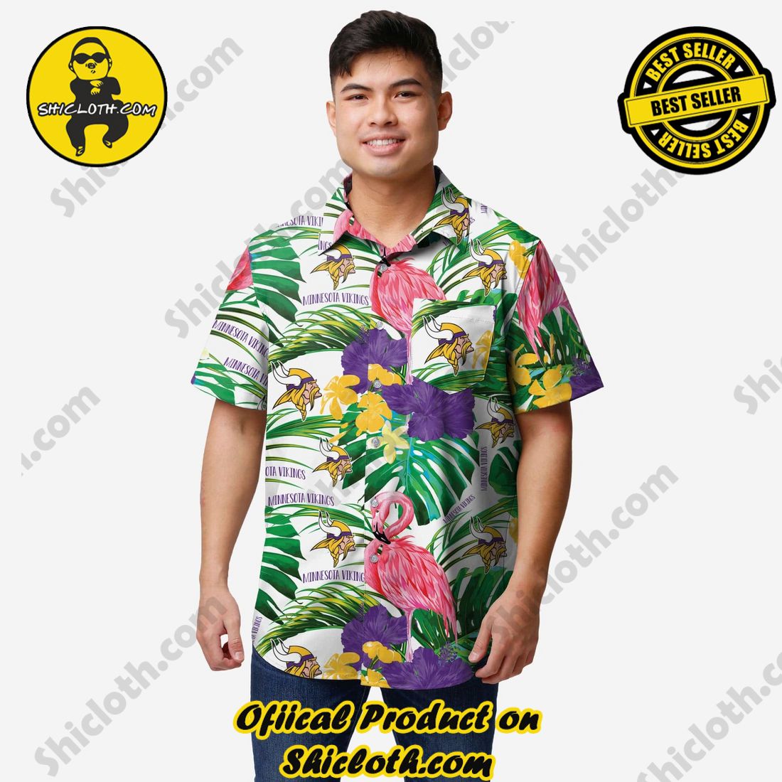 NEW Hawaiian Shirt And Short in Shicloth 7 Minnesota Vikings Flamingo Button Up Shirt