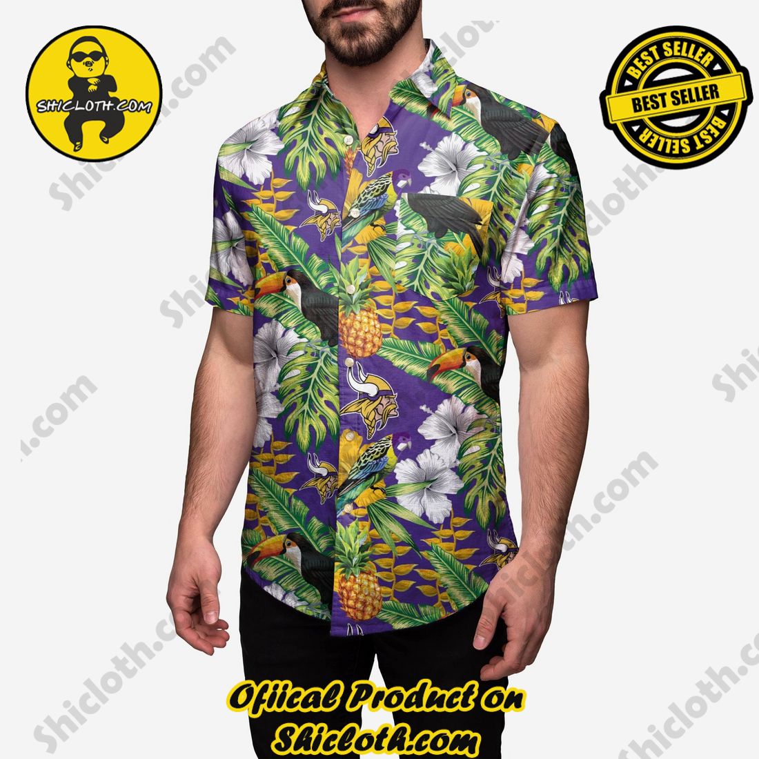 NEW Hawaiian Shirt And Short in Shicloth 8 Minnesota Vikings Floral Button Up Shirt