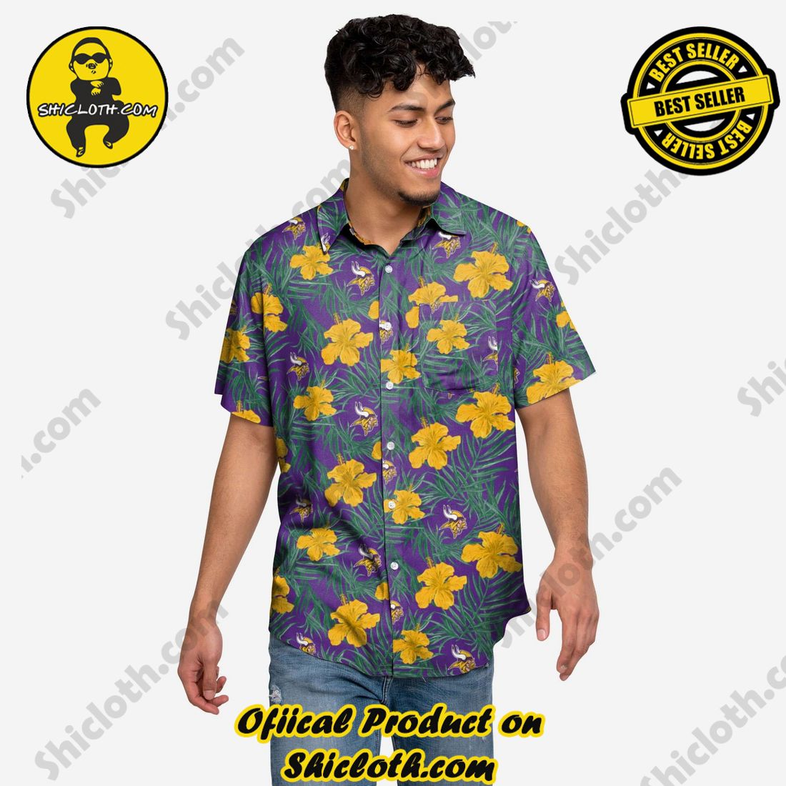 NEW Hawaiian Shirt And Short in Shicloth 10 Minnesota Vikings Hibiscus Button Up Shirt