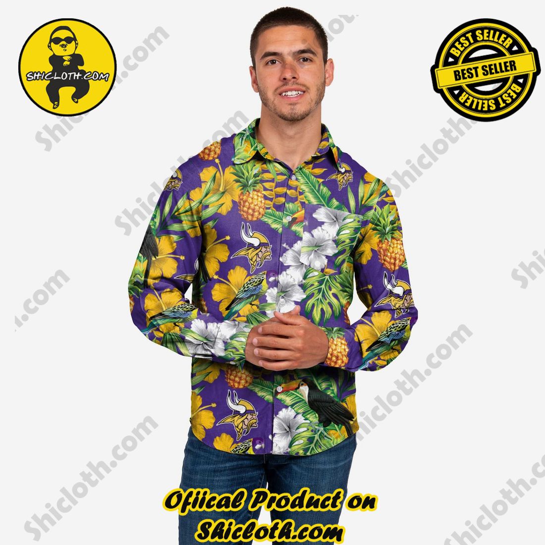 NEW Hawaiian Shirt And Short in Shicloth 12 Minnesota Vikings Long Sleeve Floral Button Up Shirt