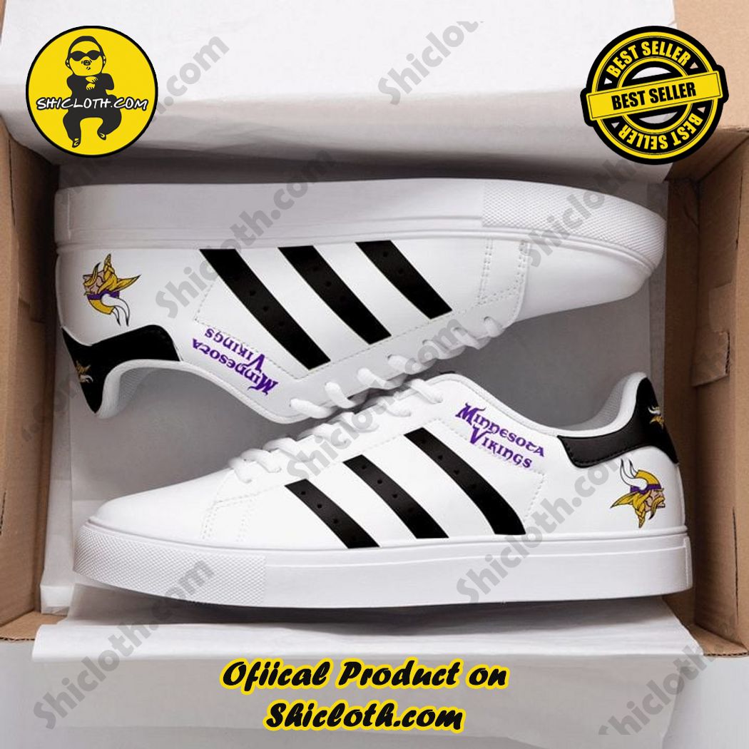 Hot Trending Stan Smith Shoes in Shicloth Store for Christmas 16 Minnesota Vikings NFL White Black Stripes Adidas Stan Smith Shoes
