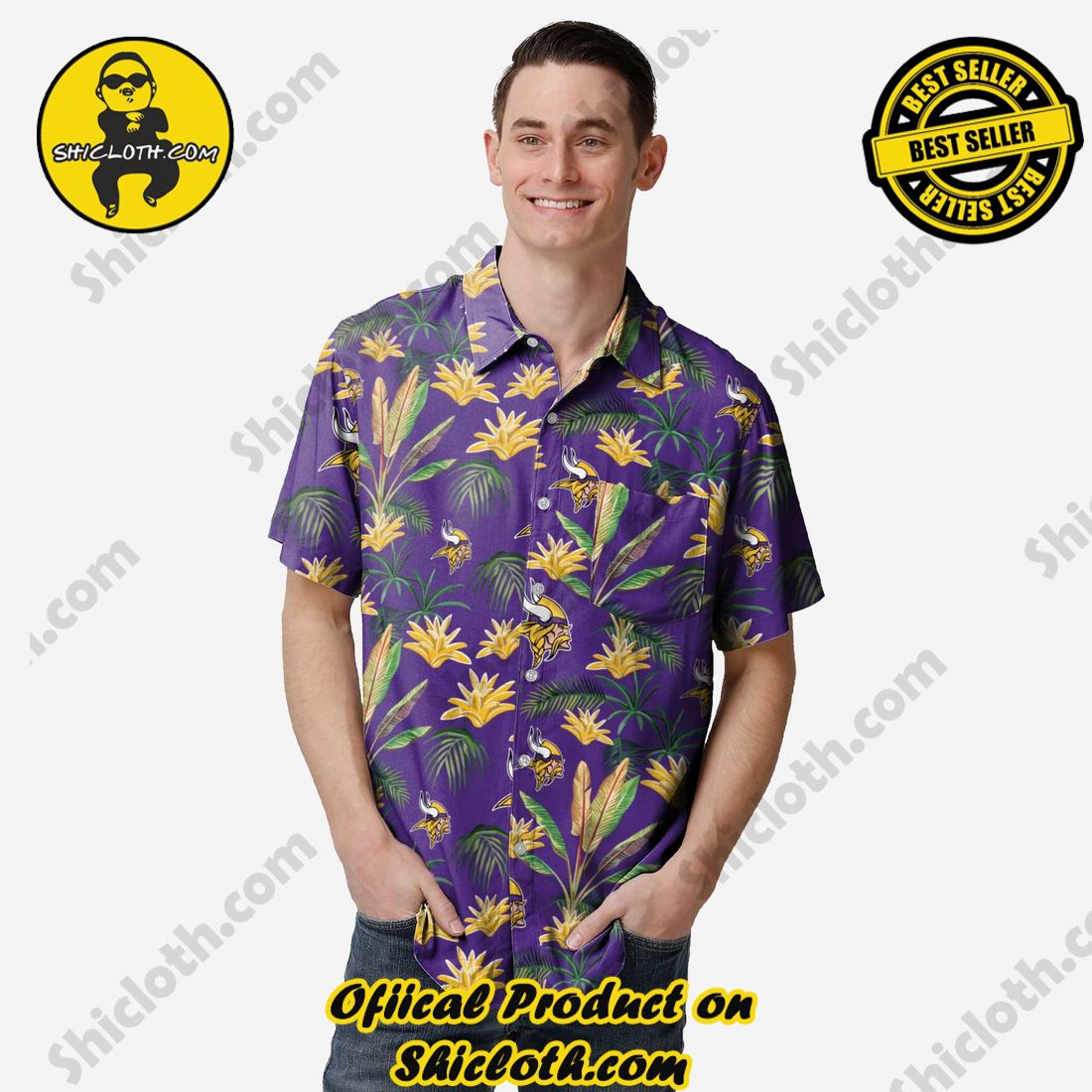 NEW Hawaiian Shirt And Short in Shicloth 15 Minnesota Vikings Victory Vacay Button Up Shirt