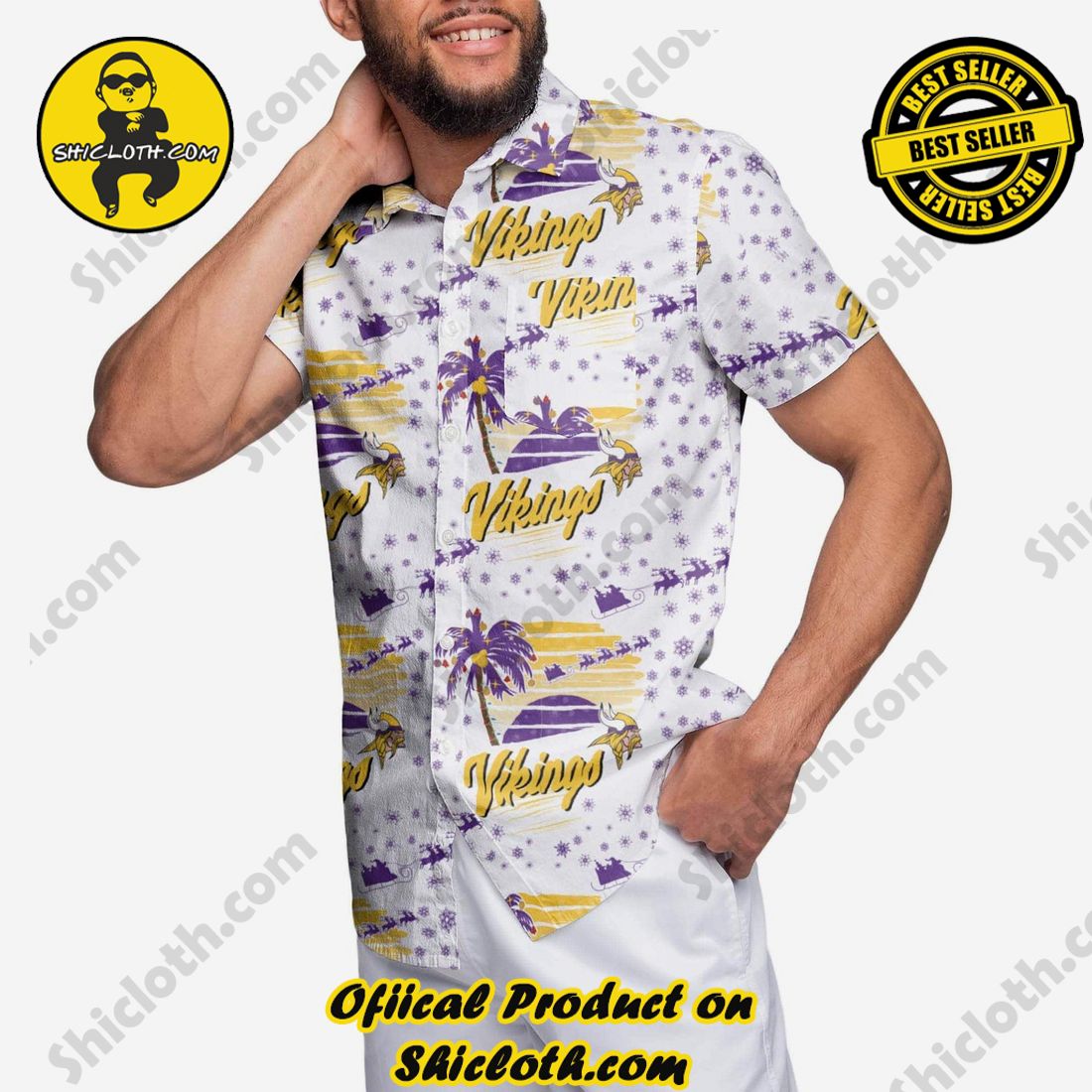 NEW Hawaiian Shirt And Short in Shicloth 16 Minnesota Vikings Winter Tropical Button Up Shirt