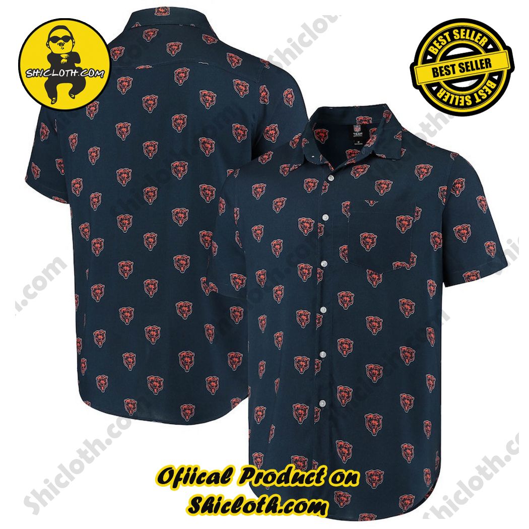 Navy Chicago Bears Mini Print Logo Woven Button-Up Hawaiian Shirt
