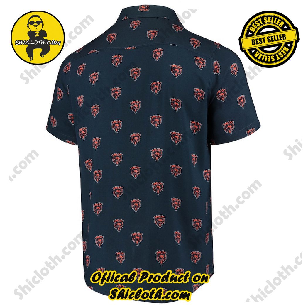 Navy Chicago Bears Mini Print Logo Woven Button-Up Hawaiian Shirt 3 Navy Chicago Bears Mini Print Logo Woven Button-Up Hawaiian Shirt - Image 3