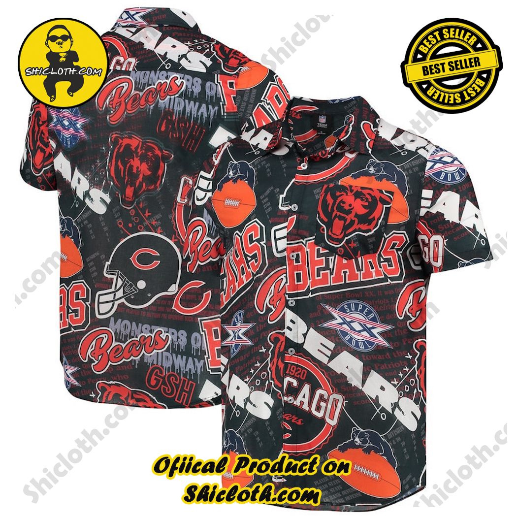 Navy Chicago Bears Thematic Button-Up Hawaiian Shirt