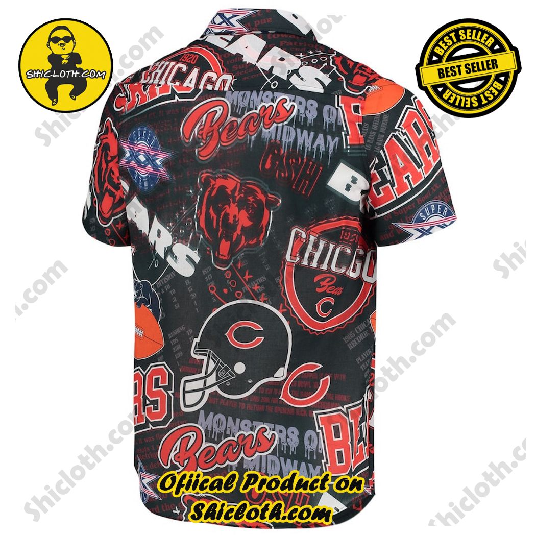 Navy Chicago Bears Thematic Button-Up Hawaiian Shirt 3 Navy Chicago Bears Thematic Button-Up Hawaiian Shirt - Image 3