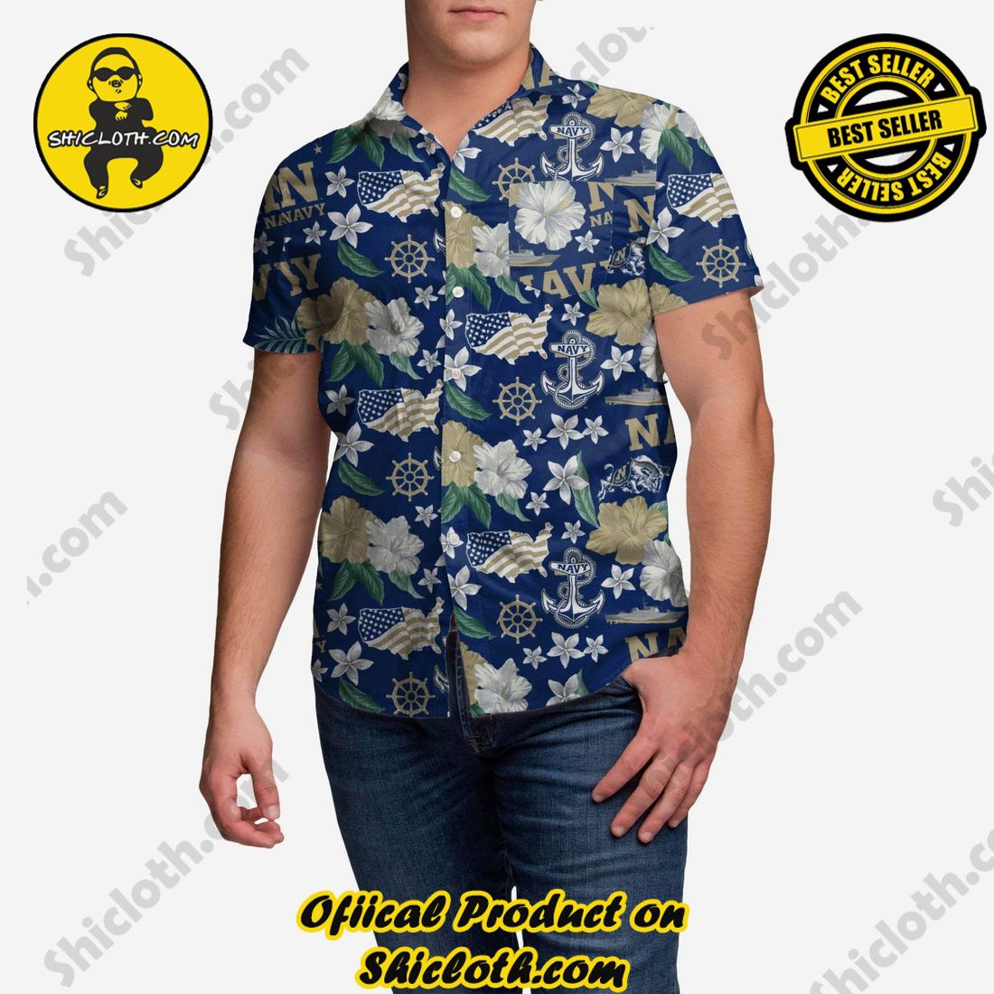 Best Seller Hawaiian Shirt And Short in Shicloth !!! Buy it now 11 Navy Midshipmen City Style Button Up Shirt